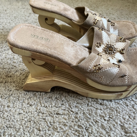 Vintage Splash Wood Cutout Wooden Platform Sandals Size 9 - Picture 10 of 11